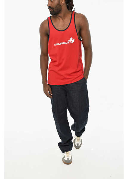 Maiouri DSQUARED2 Cotton Blend Tank Top With Contrasting Trims Red Barbati (BM 19605710) 4