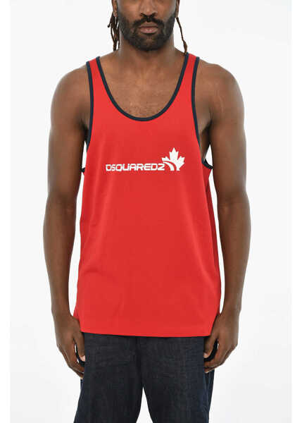 Maiouri DSQUARED2 Cotton Blend Tank Top With Contrasting Trims Red Barbati (BM 19605710) 1