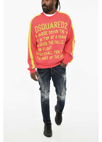 Pulovere DSQUARED2 Cotton Two-Tone Crew-Neck Sweater Yellow Barbati (BM 19605722) 4