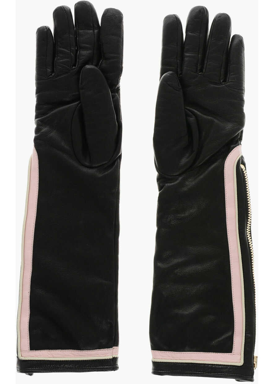 Manusi Elisabetta Franchi Leather Long Gloves With Zip Black Femei (BM 19605731) 3