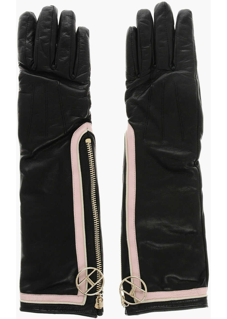 Manusi Elisabetta Franchi Leather Long Gloves With Zip Black Femei (BM 19605731) 1