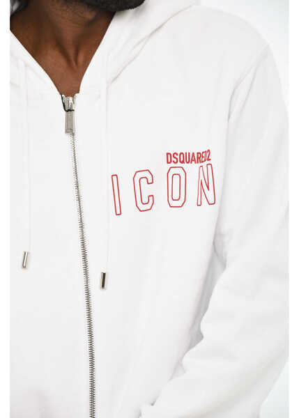Bluze de trening DSQUARED2 Icon Fleeced-Cotton Hoodie With Zip Closure White Barbati (BM 19605734) 3