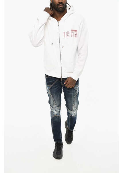 Bluze de trening DSQUARED2 Icon Fleeced-Cotton Hoodie With Zip Closure White Barbati (BM 19605734) 4