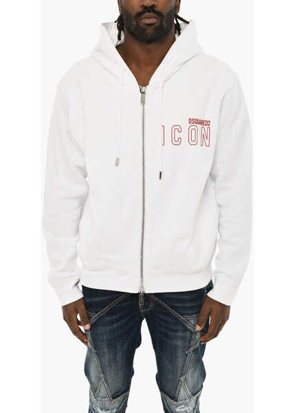 Bluze de trening DSQUARED2 Icon Fleeced-Cotton Hoodie With Zip Closure White Barbati (BM 19605734) 1