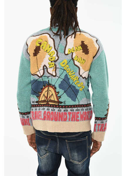 Pulovere DSQUARED2 Wool Blend Printed Crew-Neck Sweater Multicolor Barbati (BM 19605737) 2