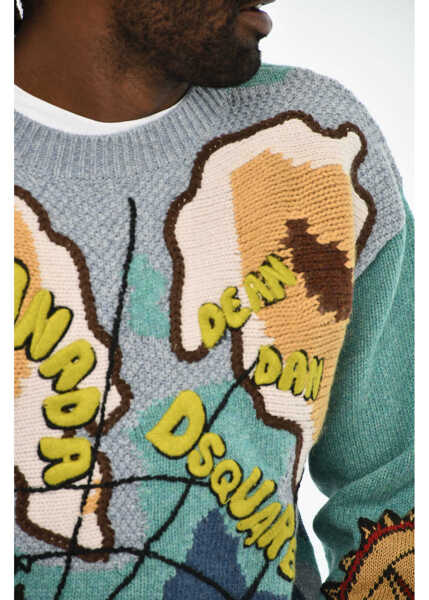 Pulovere DSQUARED2 Wool Blend Printed Crew-Neck Sweater Multicolor Barbati (BM 19605737) 3