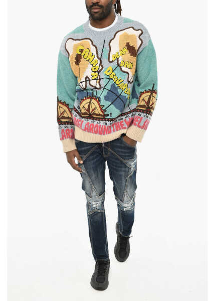 Pulovere DSQUARED2 Wool Blend Printed Crew-Neck Sweater Multicolor Barbati (BM 19605737) 4
