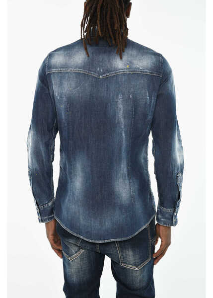 Camasi de blugi DSQUARED2 Vintage Effect Denim Overshirt With Snap Buttons Blue Barbati (BM 19605743) 2
