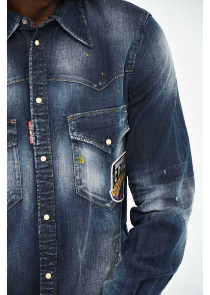 Camasi de blugi DSQUARED2 Vintage Effect Denim Overshirt With Snap Buttons Blue Barbati (BM 19605743) 3