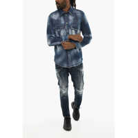Camasi de blugi pentru Barbati - Camasi de blugi DSQUARED2 Vintage Effect Denim Overshirt With Snap Buttons Blue Barbati (BM 19605743) - B-mall.ro
