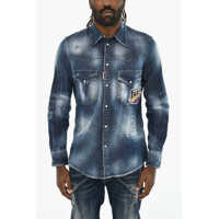 Camasi de blugi Vintage Effect Denim Overshirt With Snap Buttons Barbati