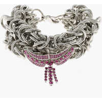 Bratari Silver-Tone Metal Space Flower Chain Bracelet With Rhineston Femei