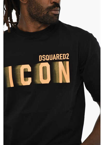 Tricouri DSQUARED2 Icon Cotton Crew-Neck T-Shirt With Gradient Print Black Barbati (BM 19605755) 3