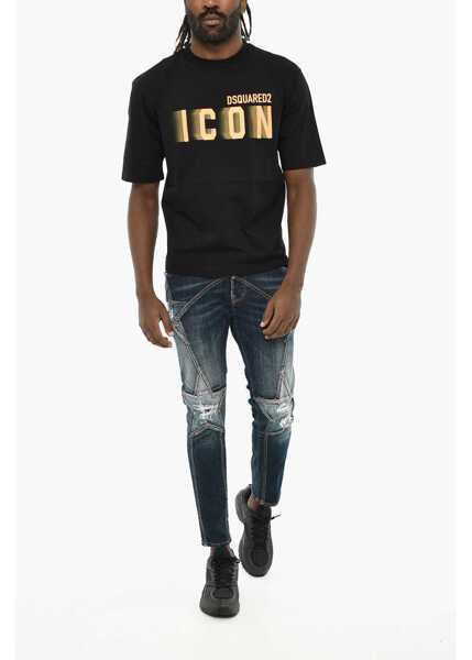 Tricouri DSQUARED2 Icon Cotton Crew-Neck T-Shirt With Gradient Print Black Barbati (BM 19605755) 4