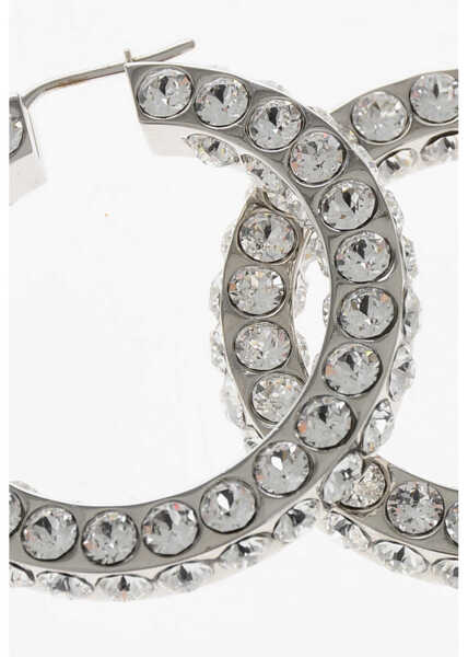 Cercei AMINA MUADDI Silver-Tone Jahleel Hoop Earrings Covered In Luminous White Silver Femei (BM 19605872) 2