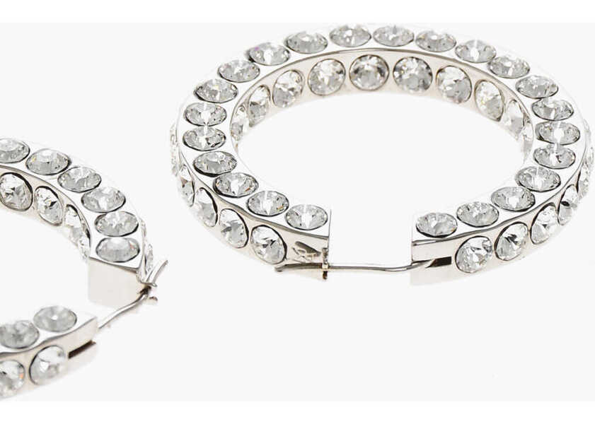 Cercei AMINA MUADDI Silver-Tone Jahleel Hoop Earrings Covered In Luminous White Silver Femei (BM 19605872) 3