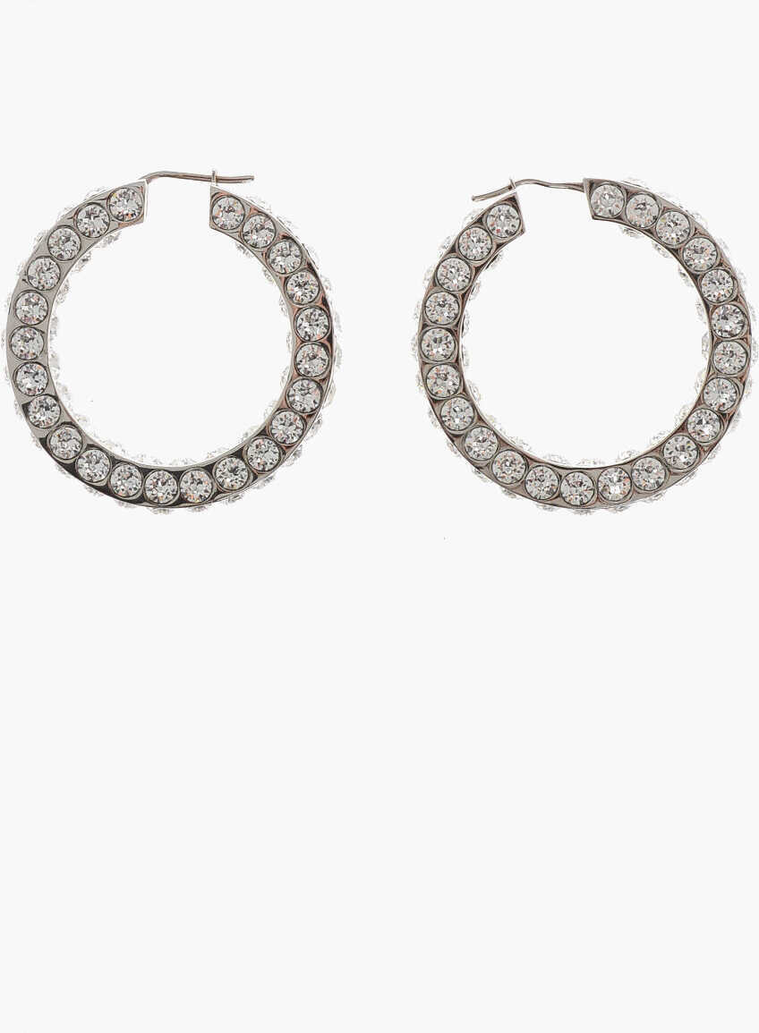 Cercei AMINA MUADDI Silver-Tone Jahleel Hoop Earrings Covered In Luminous White Silver Femei (BM 19605872) 1