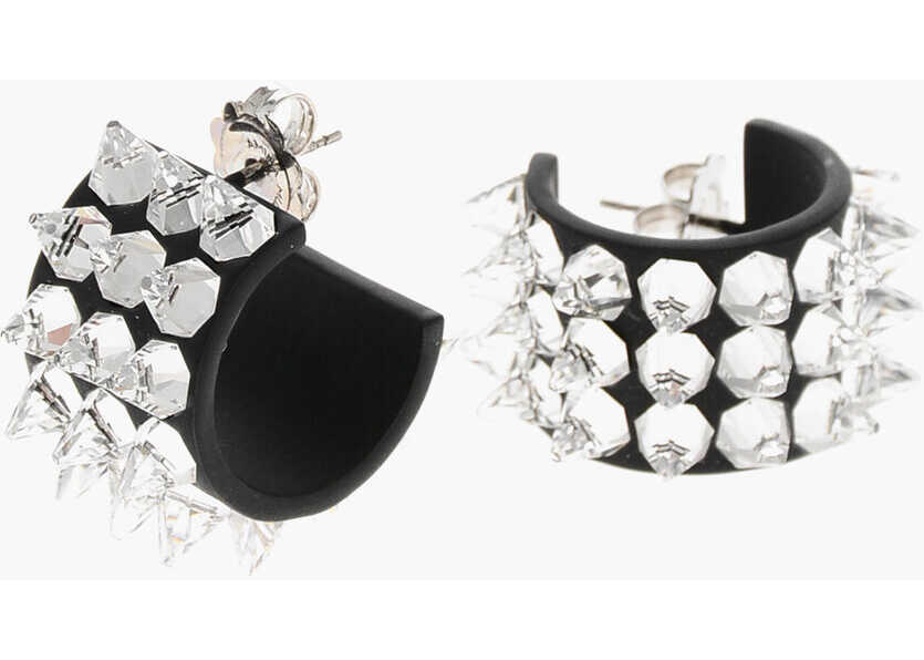 Cercei AMINA MUADDI Metal Karma Hoop Earrings With Spiked Crystals Black & White Femei (BM 19605881) 2
