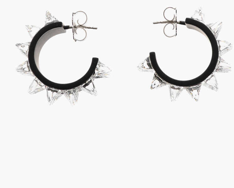 Cercei AMINA MUADDI Metal Karma Hoop Earrings With Spiked Crystals Black & White Femei (BM 19605881) 3