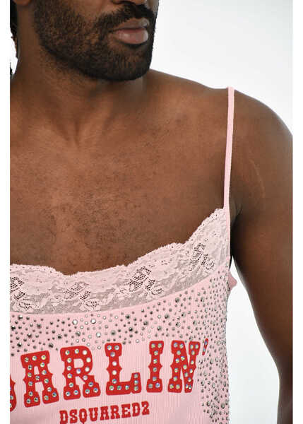 Tricouri DSQUARED2 Ribbed Tank Top With Lace Pink Barbati (BM 19605890) 3