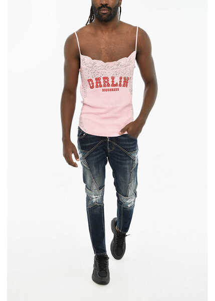 Tricouri DSQUARED2 Ribbed Tank Top With Lace Pink Barbati (BM 19605890) 4