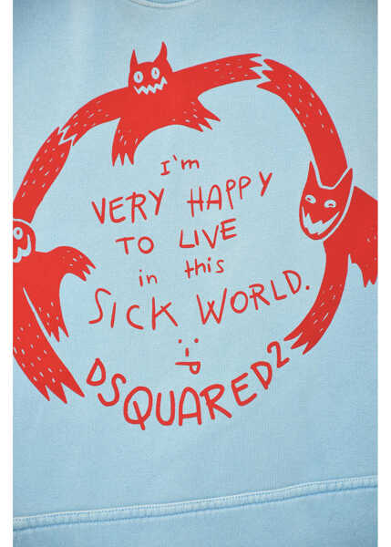 Bluze de trening DSQUARED2 Brushed Cotton Crew-Neck Sweatshirt With Patch Pocket Blue Barbati (BM 19605893) 3