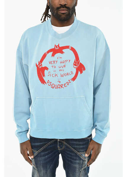 Bluze de trening DSQUARED2 Brushed Cotton Crew-Neck Sweatshirt With Patch Pocket Blue Barbati (BM 19605893) 1