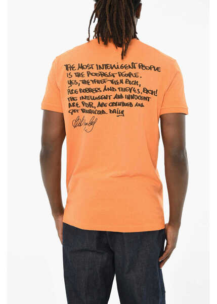 Tricouri DSQUARED2 Cotton Crew-Neck T-Shirt With Print Orange Barbati (BM 19605896) 2