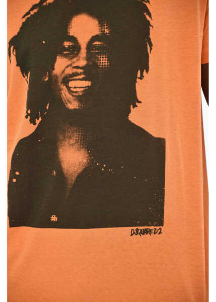 Tricouri DSQUARED2 Cotton Crew-Neck T-Shirt With Print Orange Barbati (BM 19605896) 3