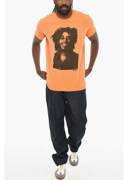 Tricouri DSQUARED2 Cotton Crew-Neck T-Shirt With Print Orange Barbati (BM 19605896) 4