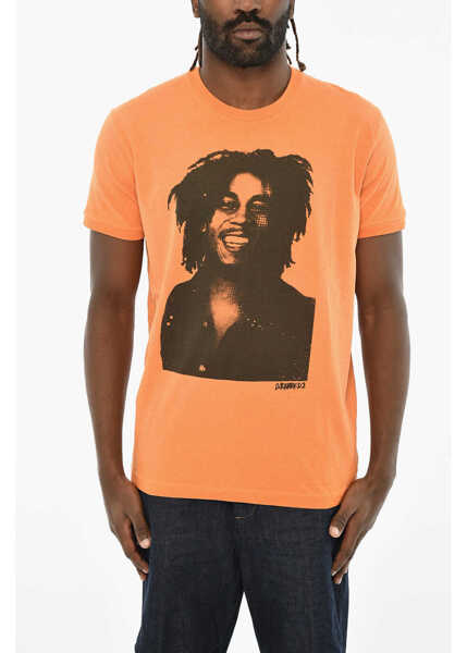Tricouri DSQUARED2 Cotton Crew-Neck T-Shirt With Print Orange Barbati (BM 19605896) 1