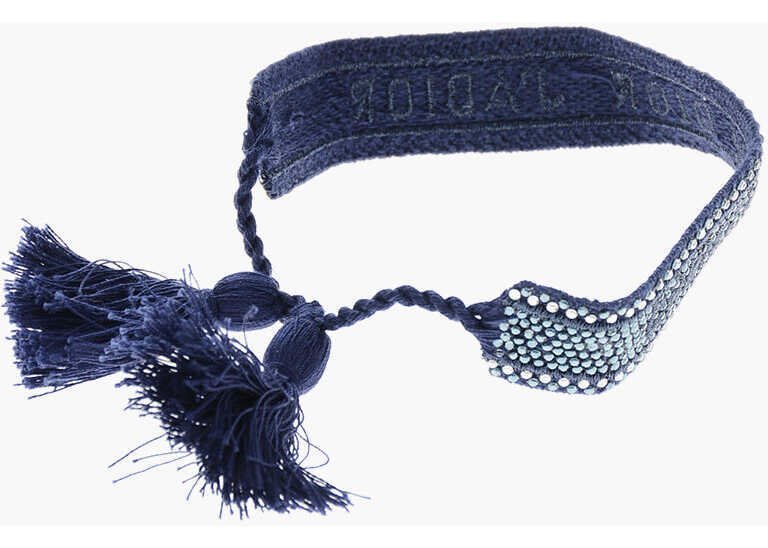 Bratari Dior Fabric Slider Bracelet Embellished With Rhinestones Blue Femei (BM 19605899) 2