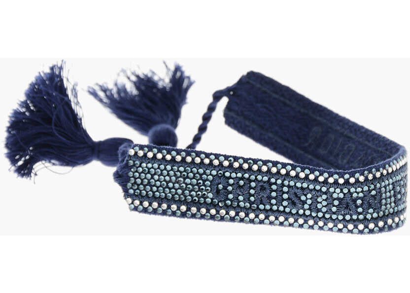 Bratari Dior Fabric Slider Bracelet Embellished With Rhinestones Blue Femei (BM 19605899) 3