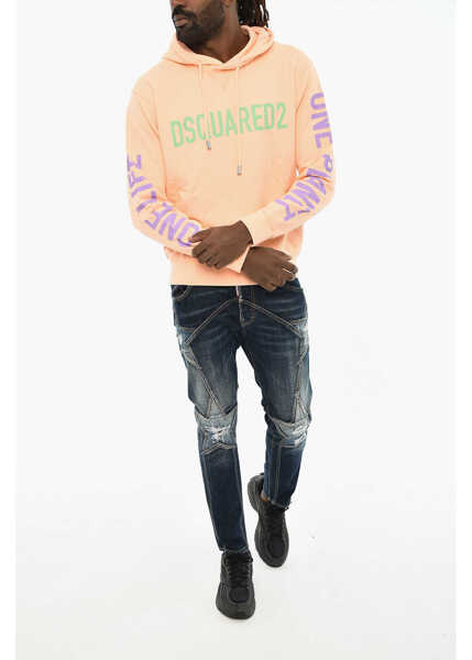 Bluze de trening DSQUARED2 Cotton Hoodie With Contrasting Logo Orange Barbati (BM 19605902) 4