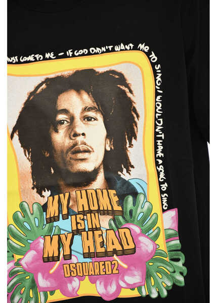 Tricouri DSQUARED2 Cotton Crew-Neck T-Shirt With Print Black Barbati (BM 19605914) 3