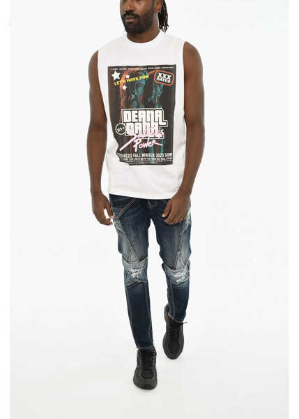 Tricouri DSQUARED2 Sleeveless Printed Crew-Neck T-Shirt White Barbati (BM 19605926) 4