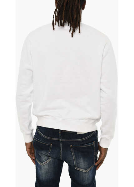 Bluze de trening DSQUARED2 Fleeced-Cotton Crew-Neck Sweatshirt With Frontal Print White Barbati (BM 19605929) 2
