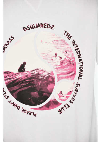 Bluze de trening DSQUARED2 Fleeced-Cotton Crew-Neck Sweatshirt With Frontal Print White Barbati (BM 19605929) 3