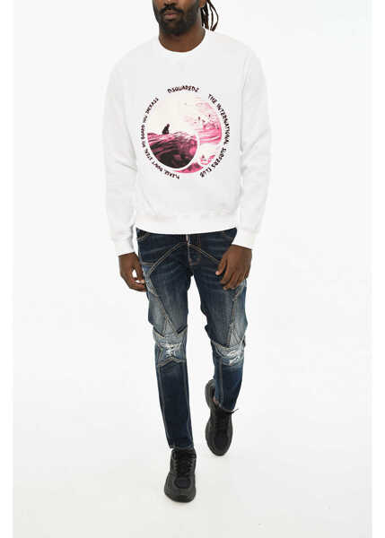 Bluze de trening DSQUARED2 Fleeced-Cotton Crew-Neck Sweatshirt With Frontal Print White Barbati (BM 19605929) 4