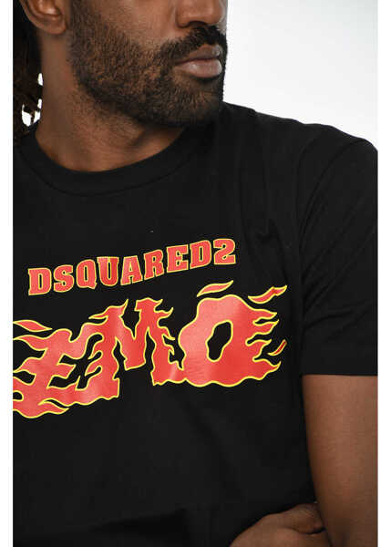 Tricouri DSQUARED2 Cotton Crew-Neck T-Shirt With Print Black Barbati (BM 19605935) 3