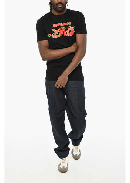 Tricouri DSQUARED2 Cotton Crew-Neck T-Shirt With Print Black Barbati (BM 19605935) 4