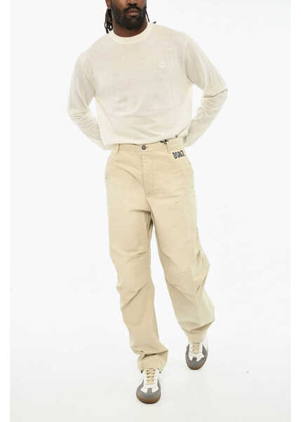 Pantaloni casual DSQUARED2 Cotton Pants With Logo Beige Barbati (BM 19605938) 3