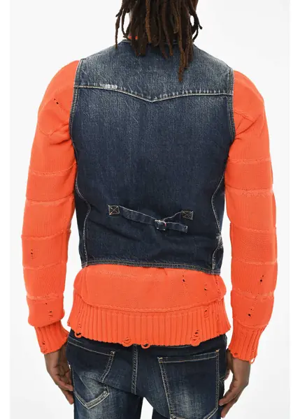 Veste costum DSQUARED2 Patchwork Effect Denim Vest Blue Barbati (BM 19605944) 2