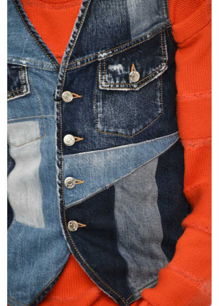 Veste costum DSQUARED2 Patchwork Effect Denim Vest Blue Barbati (BM 19605944) 3