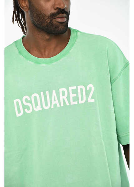 Bluze de trening DSQUARED2 Acid Wash Effect Crew-Neck Sweatshirt With Short Sleeve Green Barbati (BM 19605950) 3