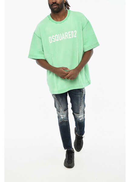 Bluze de trening DSQUARED2 Acid Wash Effect Crew-Neck Sweatshirt With Short Sleeve Green Barbati (BM 19605950) 4