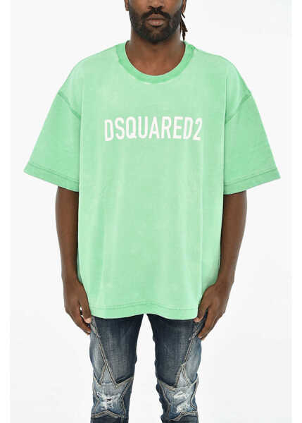 Bluze de trening DSQUARED2 Acid Wash Effect Crew-Neck Sweatshirt With Short Sleeve Green Barbati (BM 19605950) 1