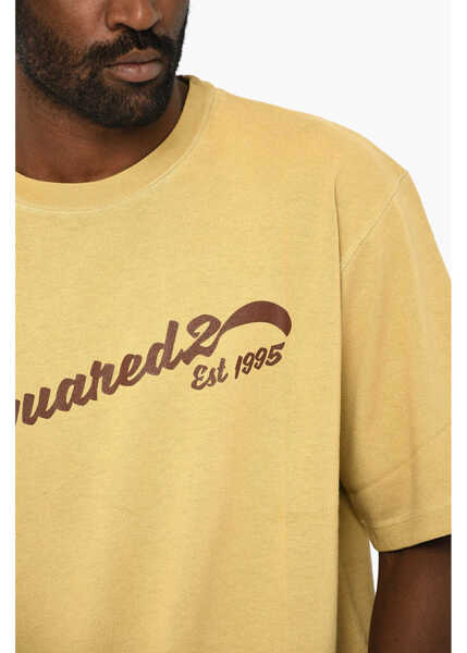 Tricouri DSQUARED2 Cotton Loose Fit Crew-Neck T-Shirt With Print Yellow Barbati (BM 19605962) 3