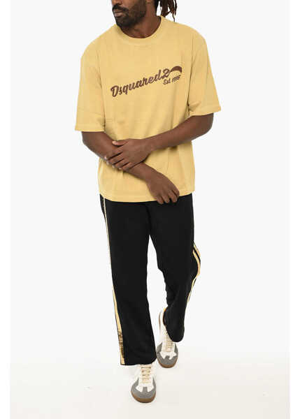 Tricouri DSQUARED2 Cotton Loose Fit Crew-Neck T-Shirt With Print Yellow Barbati (BM 19605962) 4