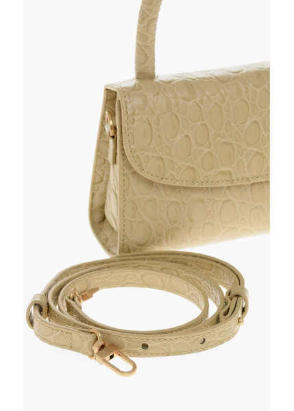 Genti de umar BY FAR Crocodile Effect Leather Flax Circular Mini Bag Beige Femei (BM 19605965) 3
